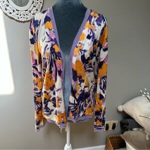 Anne Klein silk blend watercolor floral cardigan sweater medium lightweight
